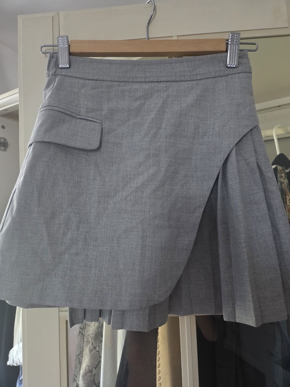 Bershka Light Gray Pleated Wrap Mini Skirt
